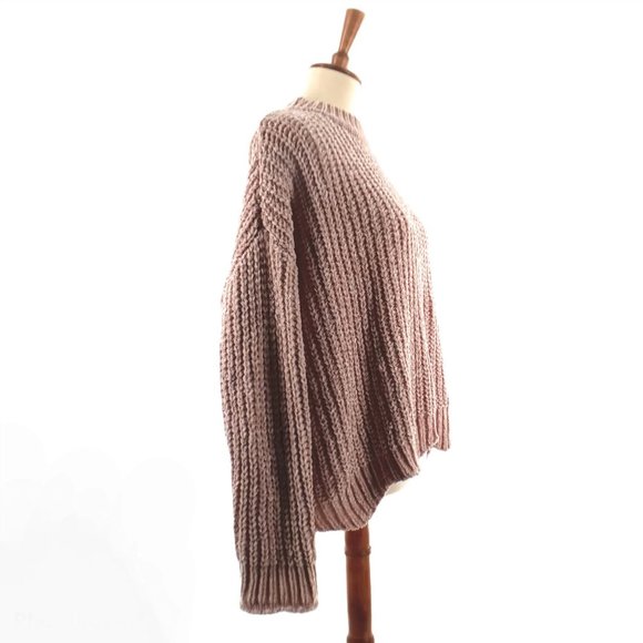 Pomp & Circumstance Oversized Crochet Sweater Peach‎ Cable Knit Soft Warm S/M - Picture 7 of 8